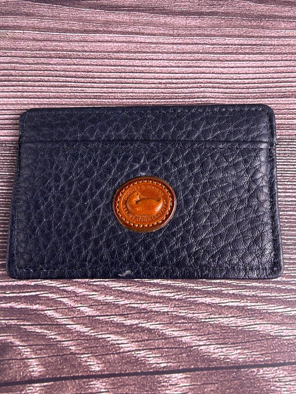 Dooney & Bourke Navy Blue Pebbled Leather Card Holder
